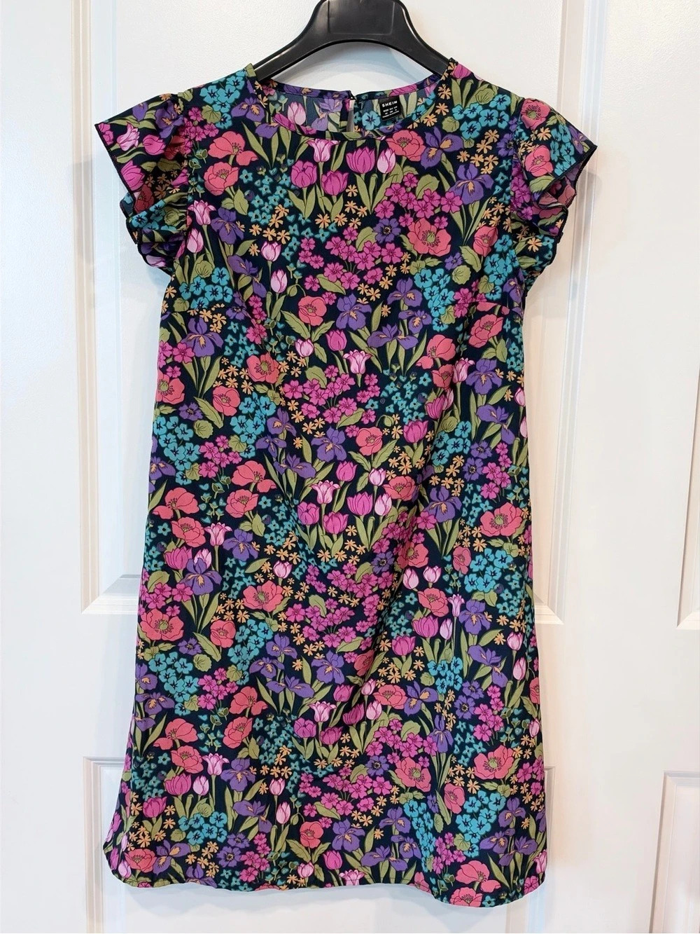 SHEIN Floral Mini Dress in Black & Pink Size Medium